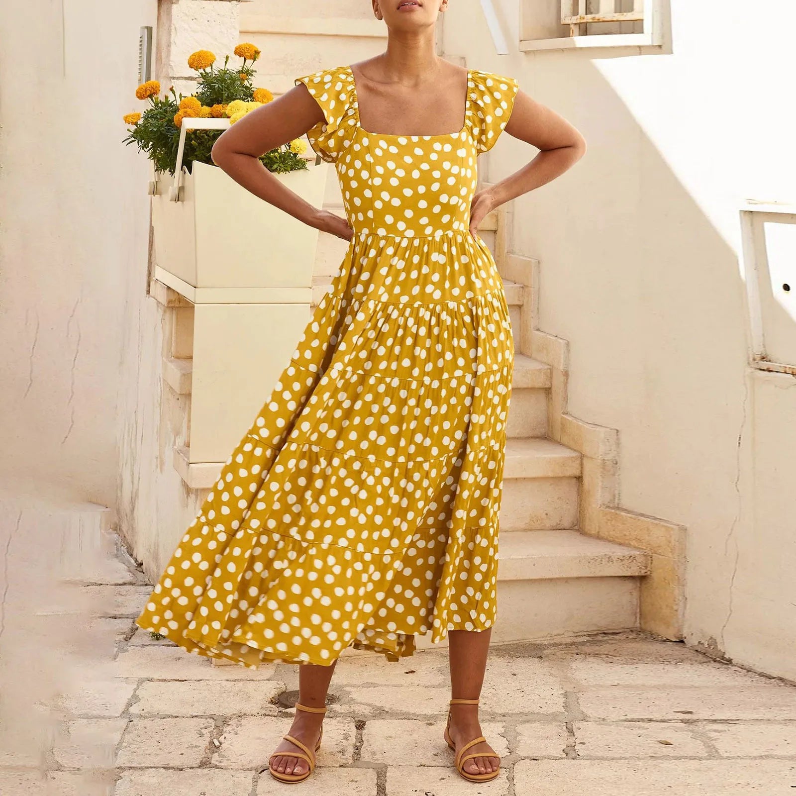 Vintage Backless Wide Ruffles Straps Female Fashion Casual Sleeveless Plaid Vacation Beach Sun Dress