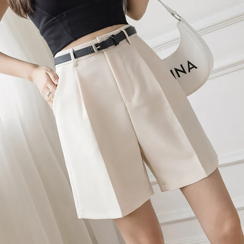 High Street Fashionable Color High Waist Zipper Office Lady Summer Bottoms Shorts Shorts