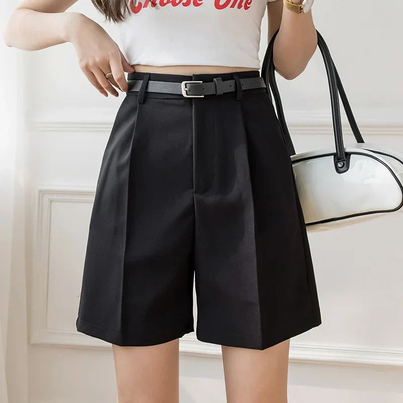 High Street Fashionable Color High Waist Zipper Office Lady Summer Bottoms Shorts Shorts
