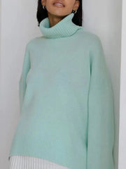 Fashion Solid Turtleneck Long Sleeve Knitted Commute Loose Autumn Ladies Sweater