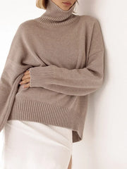 Fashion Solid Turtleneck Long Sleeve Knitted Commute Loose Autumn Ladies Sweater