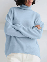 Fashion Solid Turtleneck Long Sleeve Knitted Commute Loose Autumn Ladies Sweater