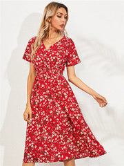Fashion Summer for Long Short Sleeve Female Chic Clothing Floral Holiday Clothes Midi Dress