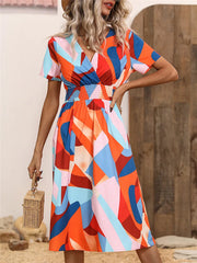 Fashion Summer for Long Short Sleeve Female Chic Clothing Floral Holiday Clothes Midi Dress