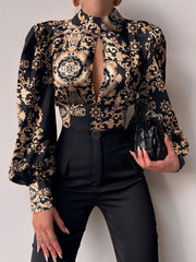 Office LadySlim Stand Collar Long Sleeve Blouse