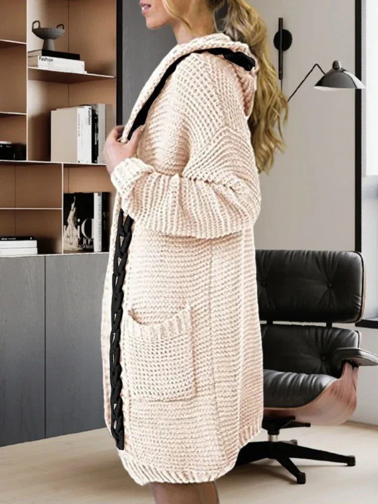 Fashion Sweaters Color Blocking V-neck Long Sleeve Casual Dough Twists Jerseys Coat