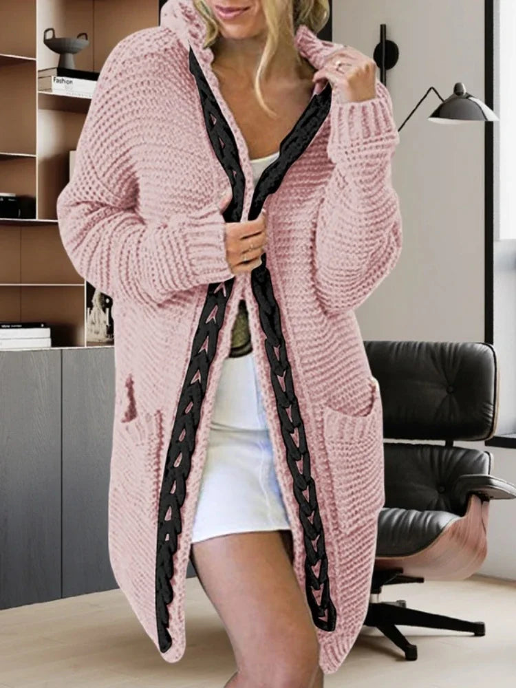 Fashion Sweaters Color Blocking V-neck Long Sleeve Casual Dough Twists Jerseys Coat