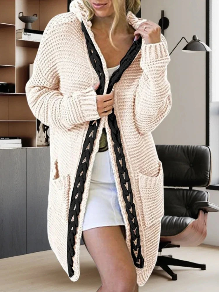 Fashion Sweaters Color Blocking V-neck Long Sleeve Casual Dough Twists Jerseys Coat