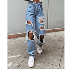 High Waist Loose Comfortable Ripped Jeans Pants Sexy Fashion Boyfriend Denim Pencil Pant