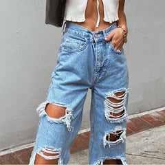 High Waist Loose Comfortable Ripped Jeans Pants Sexy Fashion Boyfriend Denim Pencil Pant