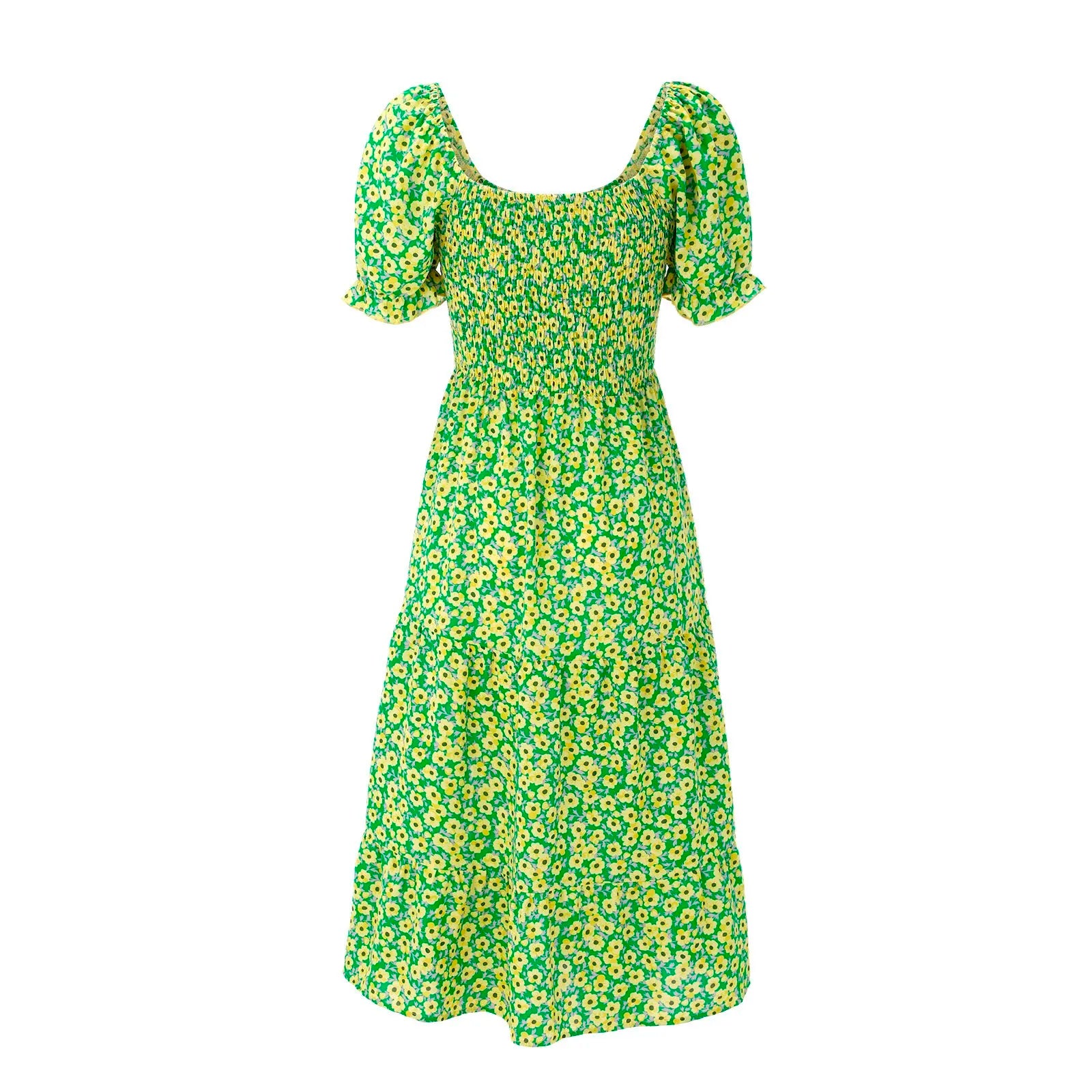 Split Swing Short Sleeve Floral Print Scoop Neck Plus Size Beach Boho Dress