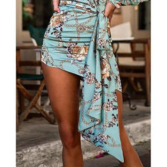 Floral print ruched designed mini dress Turtleneck long sleeve dress Autumn  Bodycon sexy party dresses vestidos mujer