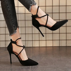 Four Seasons Suede High Heels 9cm2023 New Pointed Stiletto Fashion Black Wedding Shoes Nude Bridal Shoes