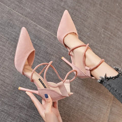 Four Seasons Suede High Heels 9cm2023 New Pointed Stiletto Fashion Black Wedding Shoes Nude Bridal Shoes