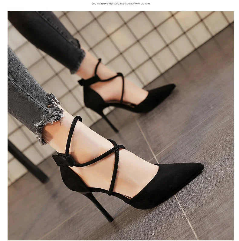 Four Seasons Suede High Heels 9cm2023 New Pointed Stiletto Fashion Black Wedding Shoes Nude Bridal Shoes
