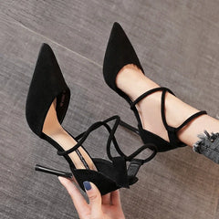 Four Seasons Suede High Heels 9cm2023 New Pointed Stiletto Fashion Black Wedding Shoes Nude Bridal Shoes
