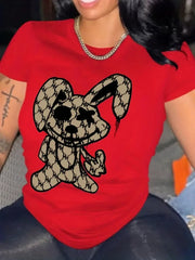 Rabbit Print T-Shirt Crew Neck Short Sleeve T-Shirt