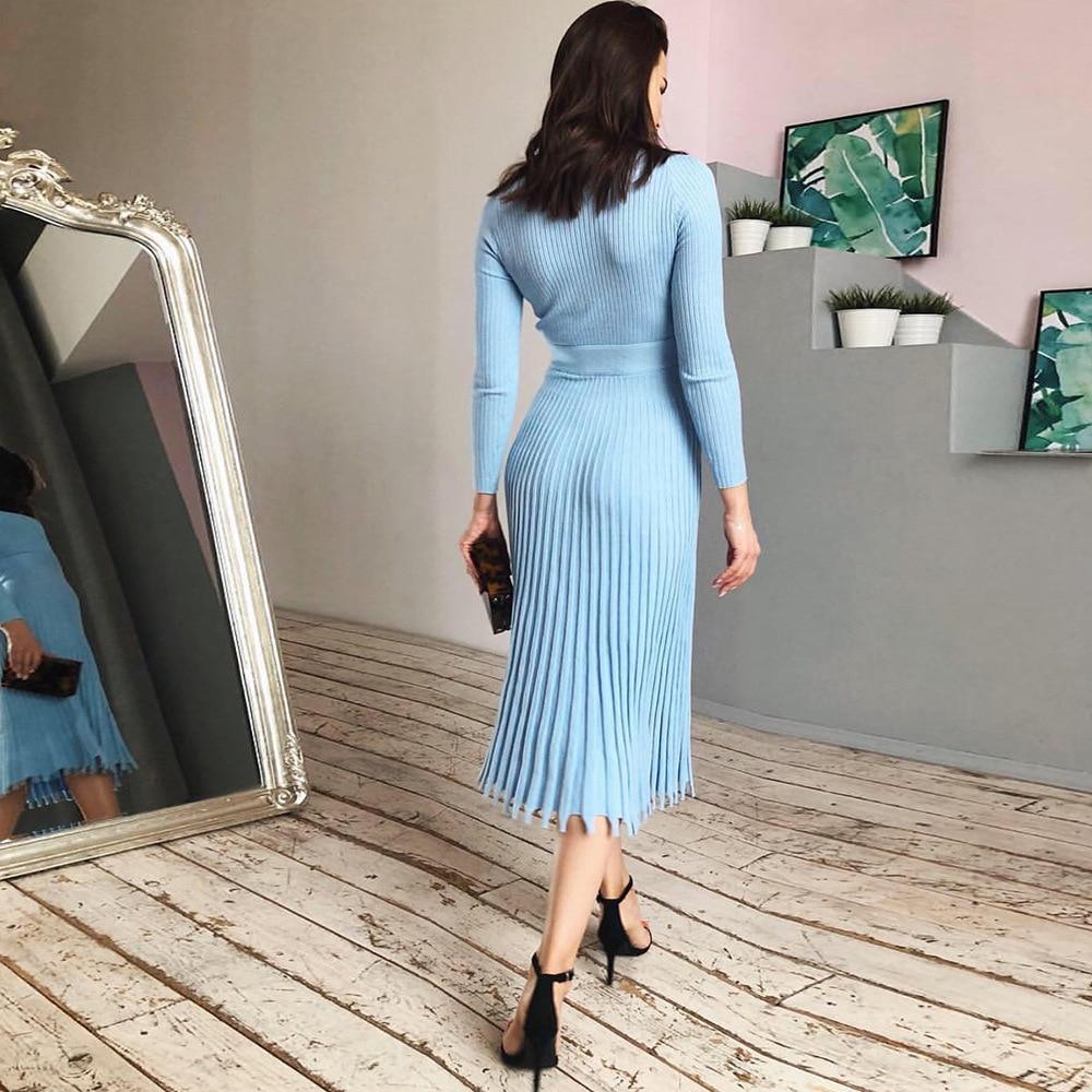 Knitted Long Dress Autumn Winter Slim Sleeve Ladies Dresses