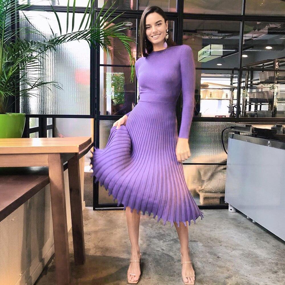 Knitted Long Dress Autumn Winter Slim Sleeve Ladies Dresses