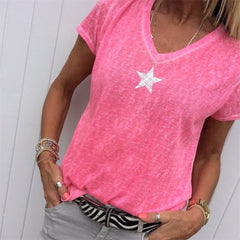 Casual Solid Color Short Sleeve V Neck T-shirt