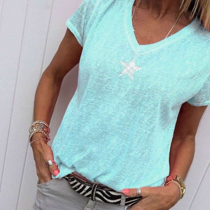 Casual Solid Color Short Sleeve V Neck T-shirt