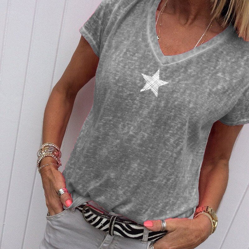 Casual Solid Color Short Sleeve V Neck T-shirt