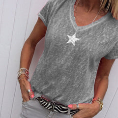 Casual Solid Color Short Sleeve V Neck T-shirt