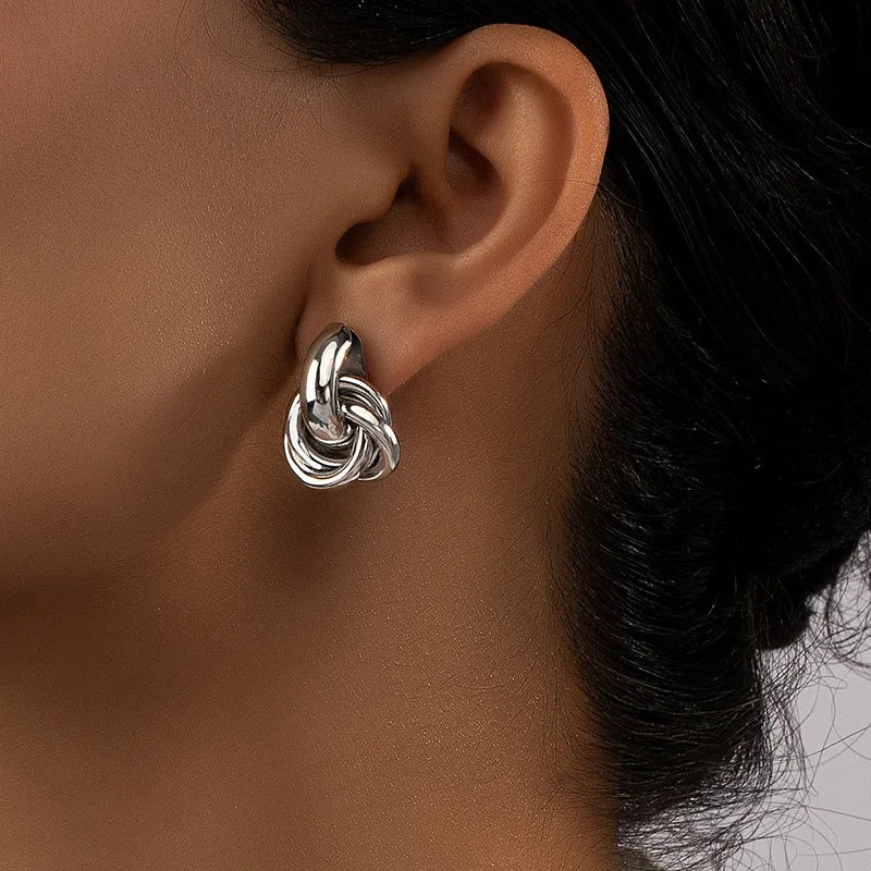 Gold Silver Knot Shiny Plating Trendy Cute Daily Wear Jewelry Earring
