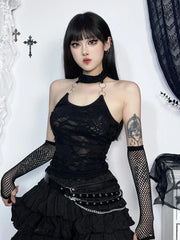 Gothic Halter Cyberpunk Y2K Backless Ring Bodycon Harajuku Basic Crop Top