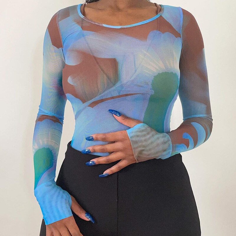Gothic Print Mesh T-shirt