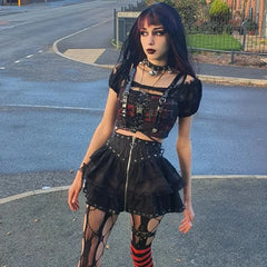 Gothic Vintage High Waist Zipper Front Japanese Kawaii Black Cosplay Skirt