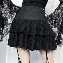 Gothic Style Lace Cake for Summer with Versatile Ripped Hole Fabric Skirt