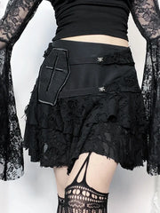 Gothic Style Lace Cake for Summer with Versatile Ripped Hole Fabric Skirt