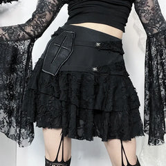 Gothic Style Lace Cake for Summer with Versatile Ripped Hole Fabric Skirt