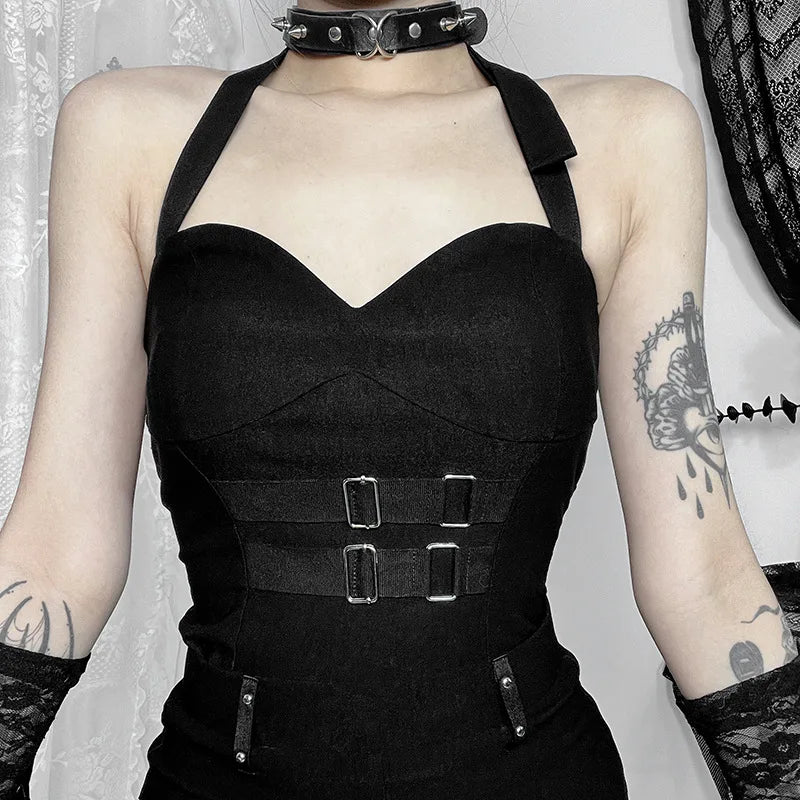Gothic Summer New Arrival Landmine Series Plaid Patchwork Shorts Spicy Girl Halter Waist-Cinch Y2K Vest Skirt
