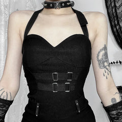 Gothic Summer New Arrival Landmine Series Plaid Patchwork Shorts Spicy Girl Halter Waist-Cinch Y2K Vest Skirt
