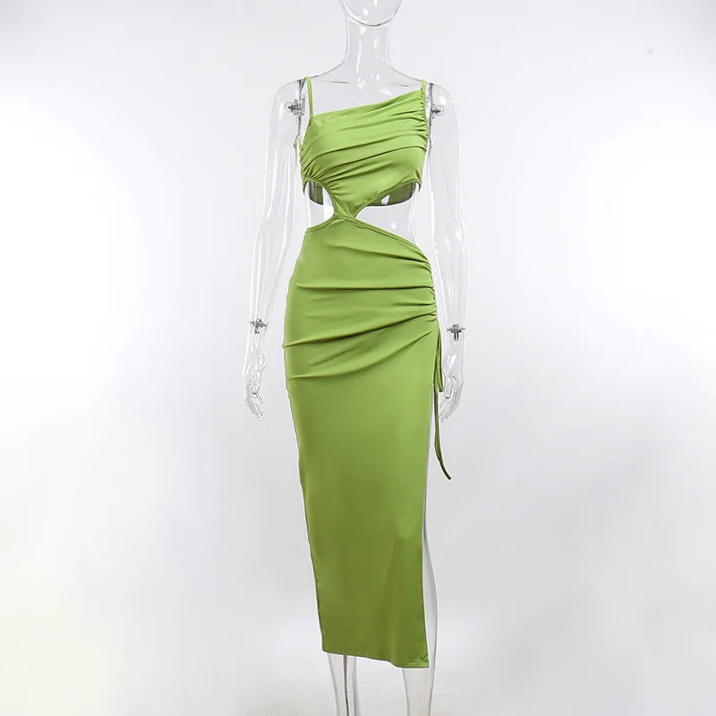 Casual Hollow Green Sleeveless Backless Midi Beach Cut Out Dress