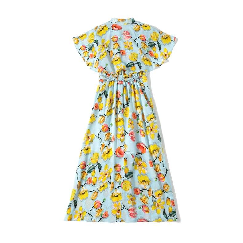 Lace Up Bow Collar Ruffles Printed Cape Sleeves Elegant Holiday Dress
