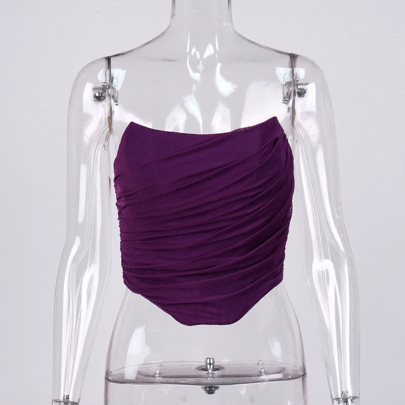 Sleeveless Fashion Strapless Bustier Corset Crop Tops Backless White Tops
