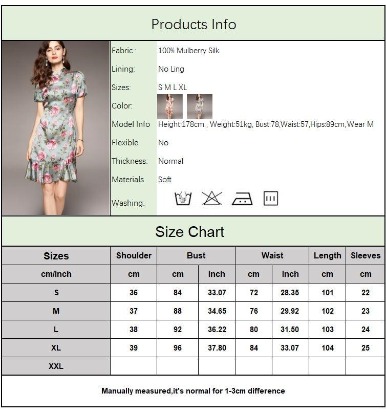 Vintage Stand Collar Short Sleeves Floral Printed Ruffles Elegant Dress Vestidos