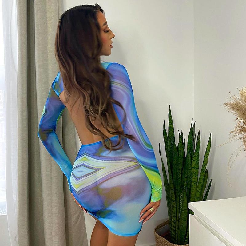 Sexy Open Back Long Sleeve Dress