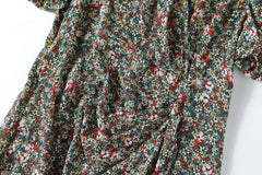 V Neck Short Sleeves Printed Ruffles Fashion Dress