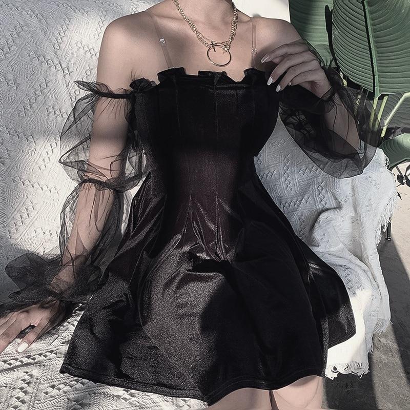 Sexy Off Shoulder Lantern Sleeve Mini Dress
