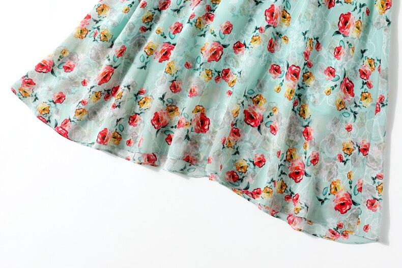 V Neck Short Sleeves Printed Sash Belt Fashion Summer Dress
