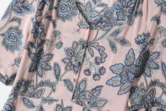V Neck Short Sleeves Printed Ruched Fashion Summer Dress