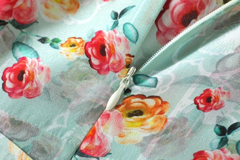 V Neck Short Sleeves Printed Sash Belt Fashion Summer Dress