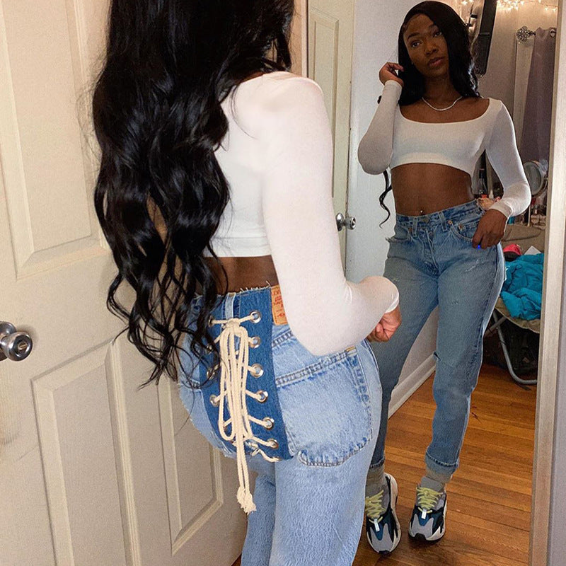 Street Fashion Fitness Trousers Hip Bandage Lace Up Vintage Pants