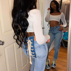Street Fashion Fitness Trousers Hip Bandage Lace Up Vintage Pants