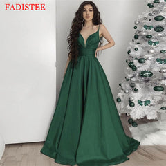 New Style Satin Deep V-neck Prom Dresses