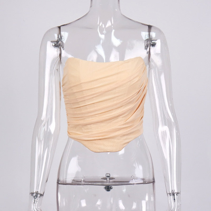 Sleeveless Fashion Strapless Bustier Corset Crop Tops Backless White Tops
